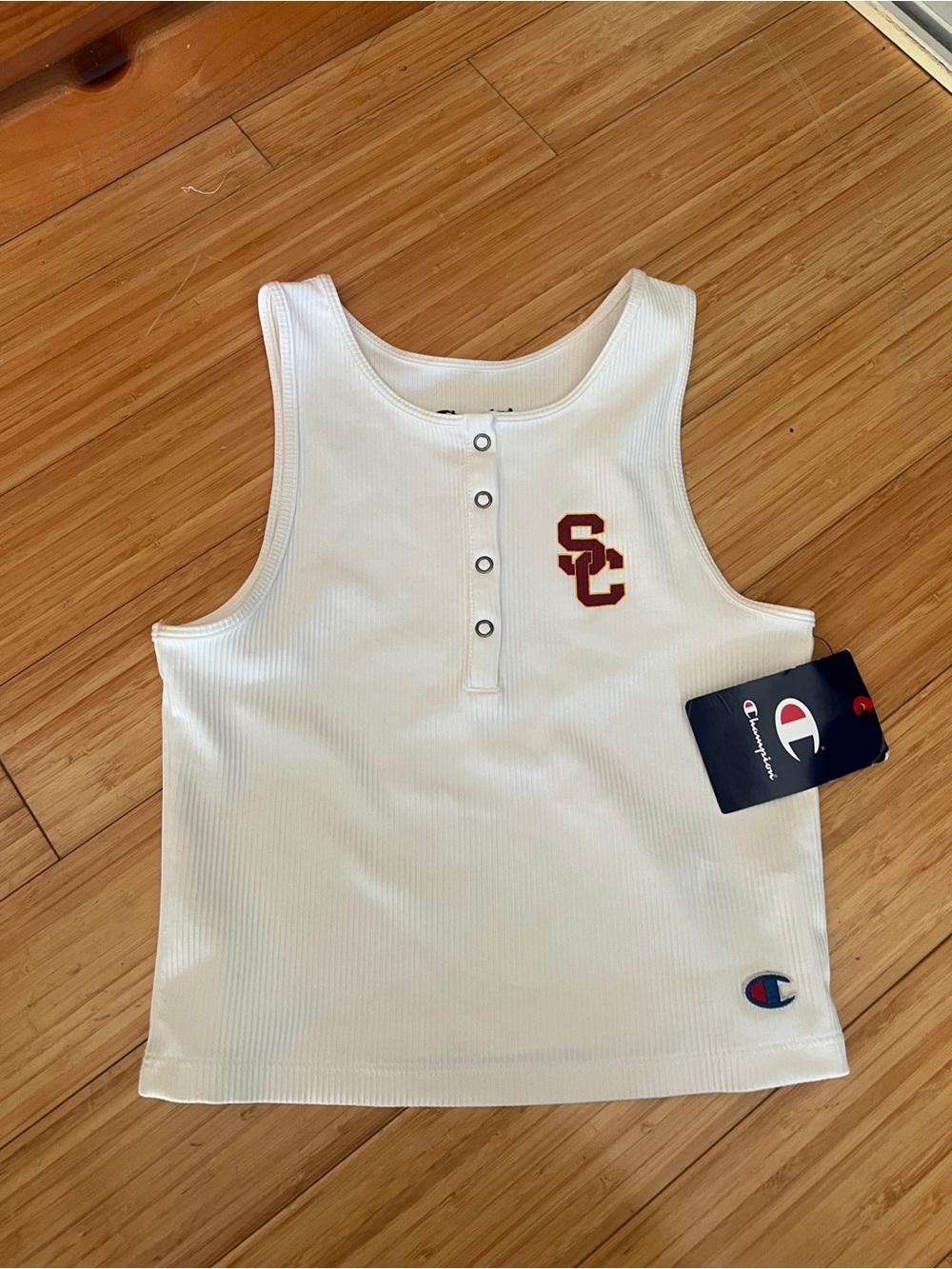 Champion USC White Ribbed cropped Tank Top